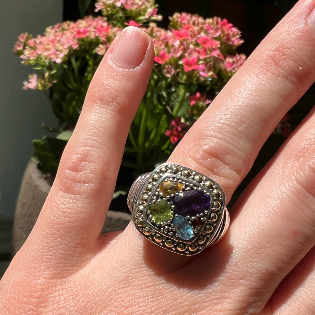 Effy 925 Sterling Silver 18k Gold Accent Multi Gemstone Ring 154 Tcw 169$